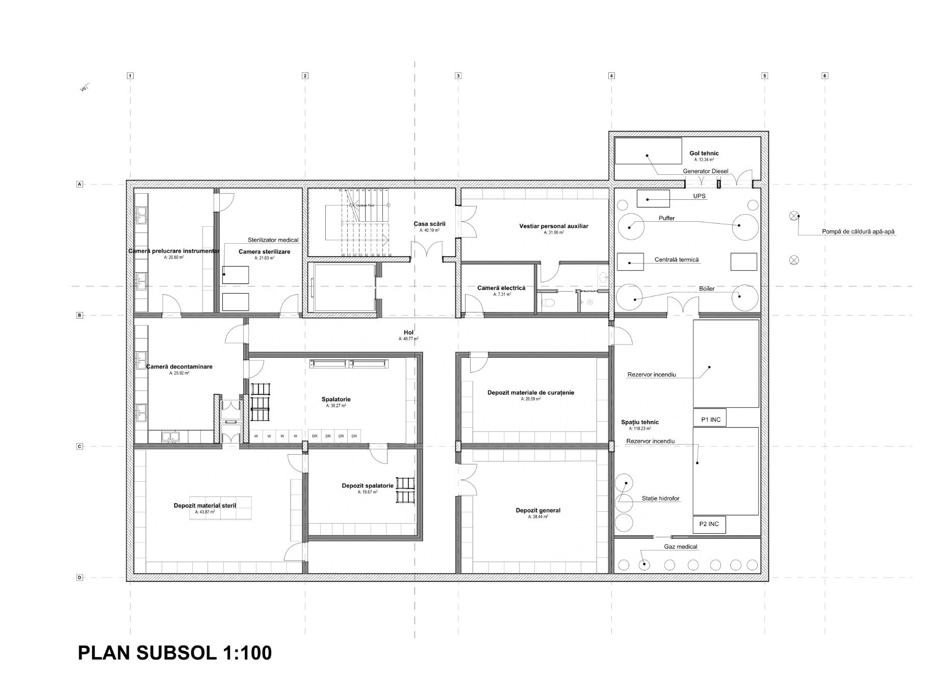 Basement: The technical plan gives another view of the building’s organisation. No colour-zone drawing was included for this level.